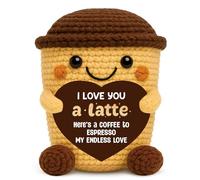 Skyists Romantic Coffee Gift for Women Men Handmade Crochet Mini Coffee Cup Plush with Card Cute Crochet Espresso Decor for Girlfriend Boyfriend Anniversary Valentine’s Day Long Distance Love Gift 1