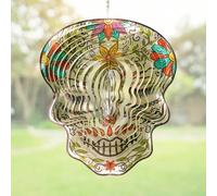 Skylar Day of The Dead Skull 12-inch Wind Spinner, Multi Color Stainless Steel Hanging Ornament Wind Spinners Outdoor Clearance, 3D Visual Effects, Garden Art Décor, Metal Indoor Outdoor Crafts