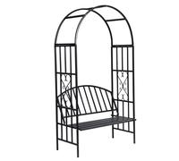 skylar metal garden seating bench with rose arch in black