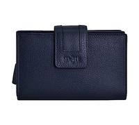 SKYLE Oxblood RFID Protected Genuine Leather Wallet for Women |18 Cards Slots | RFID Protection | 2 Currency Compartments | 3 Hidden Slots | 1 Zipper Pocket | Button Closure., NAVY, Casual