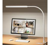 SKYLEO Desk Lamp - 85cm Desk Light - Flexible Gooseneck - 5 Color Modes X 11 Brightness Levels - 1300LM - Timmer & Memory Function - 12W Clip on Light - White