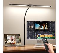 SKYLEO LED Desk Lamp with Clamp - Double Head Desk Light with Remote and Touch - Eye Protection - 12 W, 5 Color Modes, Timer and Memory Function, Flexible Gooseneck - for Office, Reading - Black