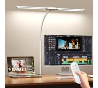 SKYLEO LED Desk Lamp with Clamp - Double Head Desk Light with Remote and Touch - Eye Protection - 12 W, 5 Color Modes, Timer and Memory Function, Flexible Gooseneck - for Office, Reading - White