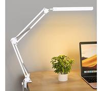 SKYLEO LED Desk Lamp with Clip - Eye Protection Desk Lamps for Study - Swing Arm USB Desk Lamp Office - 3 Light Modes x 10 Brightness Levels - 5V/2A Adapter - White