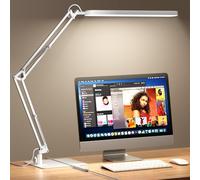 SKYLEO LED Desk Lamp with Slim Base - Adjustable Swing Arm Desk Light, Dimmable, Timer, Eye Protection, Memory Function, 1300LM, 12W, White