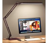 SKYLEO LED Desk Lamp with Slim Base - Adjustable Swing Arm Desk Light, Dimmable, Timer, Eye Protection, Memory Function, 1300LM, 12W, Red