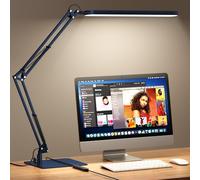 SKYLEO LED Desk Lamp with Slim Base - Adjustable Swing Arm Desk Light, Dimmable, Timer, Eye Protection, Memory Function, 1300LM, 12W, Blue