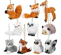 Skylety 10 Pieces Forest Animals Ornaments Woodland Animal Faux Fur Plush Hanging Ornaments Family Educational Playset for Gift Birthday Party Supplies(Animals)