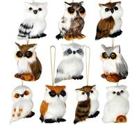 Skylety 10 Pieces Forest Animals Ornaments Woodland Animal Faux Fur Plush Hanging Ornaments Family Educational Playset for Fall, Christmas, Winter Birthday Party Supplies(Owls)