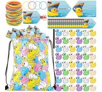 Skylety 100 Pcs Cruise Ducks Kit Includes 50 Mini Glow in The Dark Ducks and 50 Cruising Duck Tags with a Pen, Glow Bands and Storage Bag for Cruise Ship Hiding Essentials