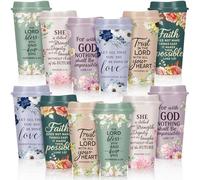 Skylety 12 Pack Christian Gifts for Women Scripture Coffee Cups with Lids 16 oz Bible Verse Tumbler PP Travel Coffee Mug Thanksgiving Christmas Gifts for Pastor Wife Church Party Favor(Delicate)