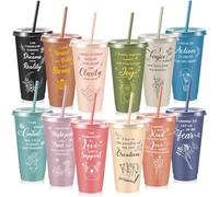 Skylety 12 Pcs Positive Daily Affirmations Cup Inspirational Gifts for Women 24 oz Plastic Motivational Drinking Tumbler with Lids Straws Mental Health Gifts for Mom Wife Sister Friend Teacher