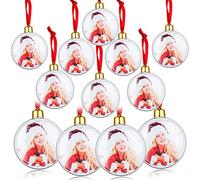 Skylety 12 Pieces Photo Ornament Ball Plastic Christmas Hanging Personalized Frame Baubles for DIY Holiday Party Valentine's Day Decorations Picture Decors, Red