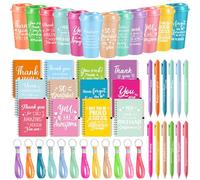 Skylety 12 Set/48 Pcs Employee Appreciation Gifts Bulk Christmas Thank You Gift Set 16 oz Coffee Cups Mini Spiral Notebooks Pens Keychains for Staff Team Teacher Coworker (Pastel Color)