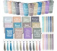 Skylety 12 Set/48 Pcs Employee Appreciation Gifts Bulk Christmas Thank You Gift Set 16 oz Coffee Mugs Mini Spiral Notebooks Pens Keychains for Staff Team Teacher Coworker (Soft Color)