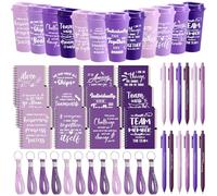 Skylety 12 Set/48 Pcs Team Appreciation Gift Set Inspirational Employee Appreciation Gift Bulk 16 oz Coffee Cups with Team Notebook Pen Keychains for Staff Teacher (Purple Color)
