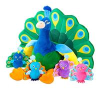 Skylety 18 Inch Peacock Large Stuffed Animal Plush Toys with 4 Little Babies Inside Mommy's Belly Stuffed Peacock Cuddly Soft Plushie Toys for Christmas Birthday Gifts Zoo Party Decor