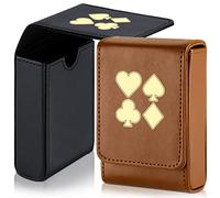 SKYLETY 2 Pieces Single Deck Pu Leather Playing Card Case Holder Black Brown Card Deck Holder Playing Card Box Protector Poker Cards Case Fits Poker and Bridge Size Cards