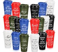 Skylety 20 Pack Christian Gifts for Men Women 16oz Reusable Bible Verse Tumbler Bulk Plastic Coffee Cups with Lids Inspirational Religious Christmas Gifts for Church Fall Party Favor (Bold Color)