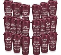 Skylety 20 Pack Christian Gifts for Men Women 16oz Reusable Bible Verse Tumbler Bulk Plastic Coffee Cups with Lids Inspirational Religious Christmas Gifts for Church Fall Party Favor (Burgundy)