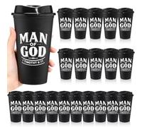Skylety 20 Sets Christian Gift for Men Man of God 16 oz Reusable Plastic Coffee Cup with Lid Bulk Inspirational Tumbler Bible Verse Travel Coffee Mug Religious Gifts for Church Dads Father Day