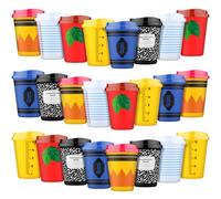 Skylety 24 Pcs Back to School Cups Bulk 12oz Classic and Pastel Style Reusable Plastic Coffee Cups with Lids First Day of School Gifts for Teachers Students Party Favors Supplies (Classic)