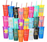 Skylety 24 Pcs Thank You Gifts Bulk Employee Appreciation 24 oz Tumbler Cup Inspirational Tumbler with Lid Straw Reusable Plastic Cup Thank You Gift for Volunteer Staff Coworker Students