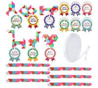 Skylety 24 Sets Birthday Classroom Gifts Including Colorful Birthday Certificates Rainbow Fidget Snake Cube Puzzle Toys and White Ribbon Roll for Back to School Students Gifts
