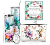 Skylety 3 Pcs Emerald Green Hummingbird Gift for Women 20 oz Stainless Steel Insulated Tumbler with Straw Brush Bracelet Makeup Bag Inspirational Gift for Teacher Mom Elephant Bird Lover Birthday