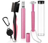 Skylety 3 Pieces Golf Club Groove Sharpener Tool Retractable Brush and 6 Head Groove Sharpener Re-Grooving Tool and Cleaner for Golf Irons Pitching, Approach Wedges, Utility Club (Pink)