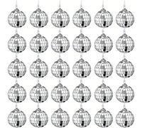 Skylety 30 Pcs 1.6 Inch Mirror Disco Ball 50's 60's 70's Disco Party Hanging Decoration DJ Light Effect Silver Stage Props Hanging Ball for Christmas Tree Ornament Decoration Game Accessories