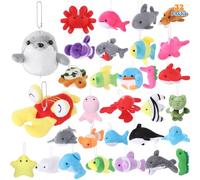 Skylety 32 Pcs Mini Animal Plush Toy Assortment Cute Animals Keychain Decoration Small Stuffed Toys Bulk Gift for Halloween Thanksgiving Christmas Carnival Prize Party Favor(Marine Animals)