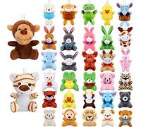 SKYLETY 32 Pieces Mini Plush Animal Toys Safari Stuffed Toys Animals Cute Plush Keychain Animals Decoration for Birthday Teacher Student Award Themed Party Favors