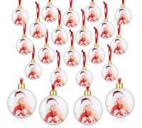 Skylety 36 Pcs Photo Ornament Ball Christmas 3.54" Clear Plastic Hanging Photo Frame Ornament Family Picture Baubles for Christmas Tree Valentine Gift Decoration (Round)