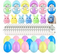 Skylety 36 Sets Easter Eggs with Bunny Squishy Squeeze Stress Balls with Rabbit Religion Cards Cute Funny Gifts for Easter Basket Stuffers Filled Hunt Party Favors Employee Office Supplies