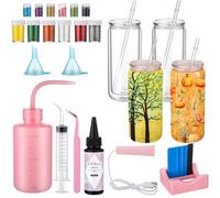 Skylety 4 Pack Snow Globe Tumbler Supplies Kit 16oz DIY Pre Drilled Double Wall Glass Cup 12 Colors Glitter Squeeze Bottle Funnel Tweezer Bent Syringe UV Resin Flashlight Cup Holder Scraper(Clear)