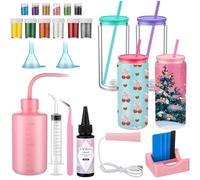 Skylety 4 Pack Snow Globe Tumbler Supplies Kit 16oz DIY Pre Drilled Double Wall Glass Cup 12 Colors Glitter Squeeze Bottle Funnel Tweezer Bent Syringe UV Resin Flashlight Cup Holder Scraper(Colorful)