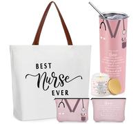 Skylety 4 Pcs Appreciation Nurse Week Gift for Women 20oz Tumbler Tote Bag Makeup Bag Lavender Scented Candle for Nursing School Graduation Thank You Gift for CNA Rn LPN LVN Practitioner(Pink)