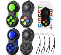 Skylety 4 Pieces Cam Fidget Pad Controller, Fidget Keychain, Mini Game Handheld Pad Anxiety and Stress Relief Sensory Toy with 8 Fun Features and Lanyard for Adult(Assorted Colors)