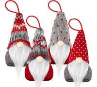 Skylety 4 Pieces Christmas Tree Hanging Gnomes Ornaments Handmade Swedish Tomte Gnome Hat Plush Scandinavian Santa Beard Ornaments for Christmas Tree Fireplace Home Decor