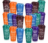 Skylety 40 Pack Christian Gifts 16oz Bible Verse Tumbler Bulk Plastic Coffee Cups with Lids for Men Women Inspirational Religious Church Gifts for School Independence Day Party Favor (Retro Color)
