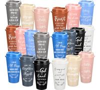 Skylety 40 Pack Easter Christian Gifts for Men Women 16oz Reusable Bible Verse Tumbler Bulk Plastic Coffee Cup with Lid Inspirational Religious Church Gift for Mother Father Birthday (Morandi Color)