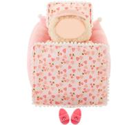 Skylety 4pcs Pink Bedding Set for 17cm Doll Include Mattress Pillow Blanket and Slippers Accessories Bed House Furniture Heart Cherry Crown Capybara Designs (No Doll, Cherry Pattern)