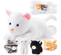 Skylety 5 Pieces Cat Stuffed Animal with Babies Inside Belly pregnant Cat Plush mommy kitty with 4 Cute Fluffy Stuffed Kittens Easter Birthday Surprise Gifts(White)