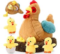 Skylety 6 Pcs Chicken Stuffed Animal with Baby Chicks Inside Chicken Plush Toy for Kids Stuffed Animal Egg Laying Hen with Zippered Belly Farm Plushie for Birthday Gift(Vivid Style)