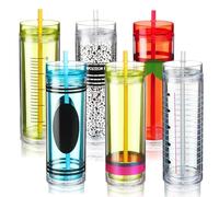 Skylety 6 Pcs Christmas Teacher Appreciation Gifts Bulk Colored Acrylic Tumblers with Straw and Lid Skinny 16 oz Reusable Tumbler Gifts for Women Men Back to School Office Supply (Classic)