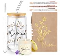 Skylety 6 Pcs Madrina Proposal Gift Set for Women Butterfly 16 Oz Glass Cup Scented Candle Jar A6 Journal Ballpoint Pen Clergy Appreciation Gifts for Pastor's Wife Church(White)