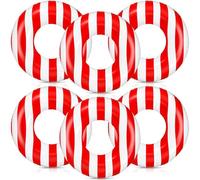 Skylety 6 Pcs Red and White Striped Inflatable Pool Floats, 24" Carnival Swim Tubes for Circus Theme Birthday Party Decorations, Summer Beach Water Supplies
