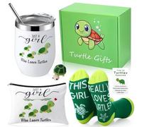 Skylety 6 Pcs Sea Turtle Gifts for Women Includes Turtle Tumbler Travel Makeup Bag Funny Positive Crochet Animals Socks Greeting Card Box, Turtle Lovers Birthday Christmas Cute Turtle Decorations
