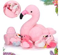 Skylety 6 Pieces 20 Inch Plush Flamingo Stuffed Animal with 4 Babies 2 Eggs Pink Mommy Stuffed Flamingo for Birthday Party Favors Decoration